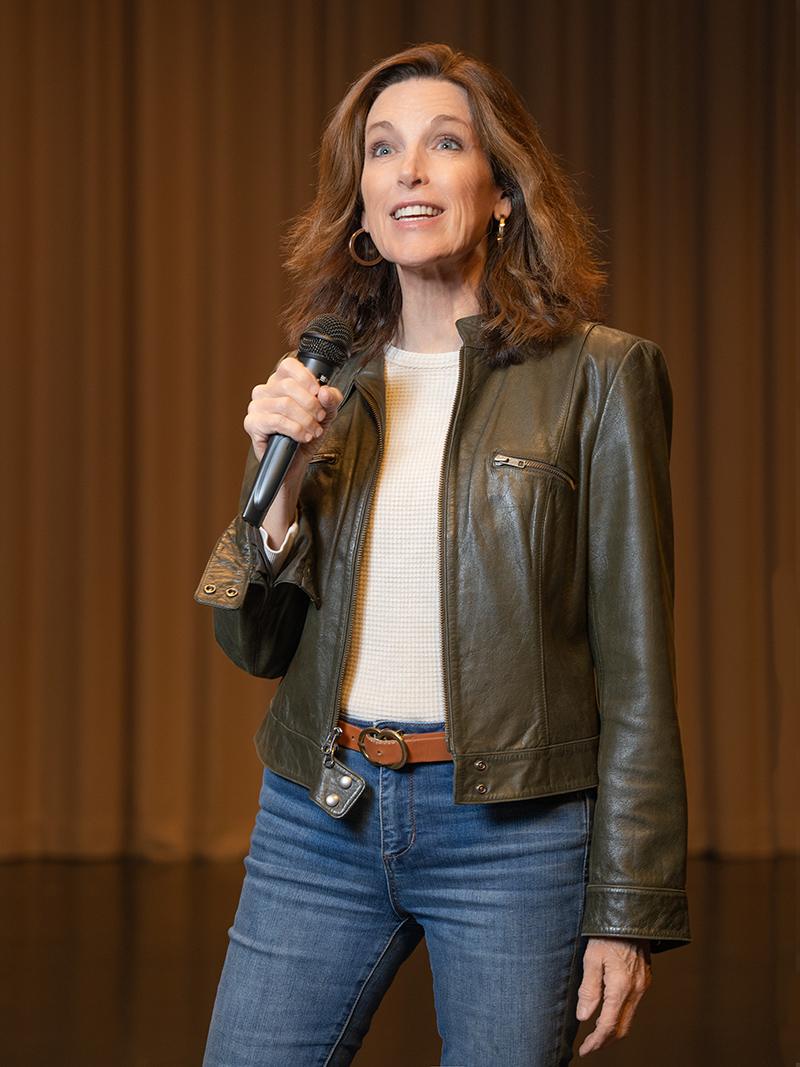 Jenny J Rogers engaging the crowd at speaking event Jenny J Rogers engaging the crowd at speaking event
